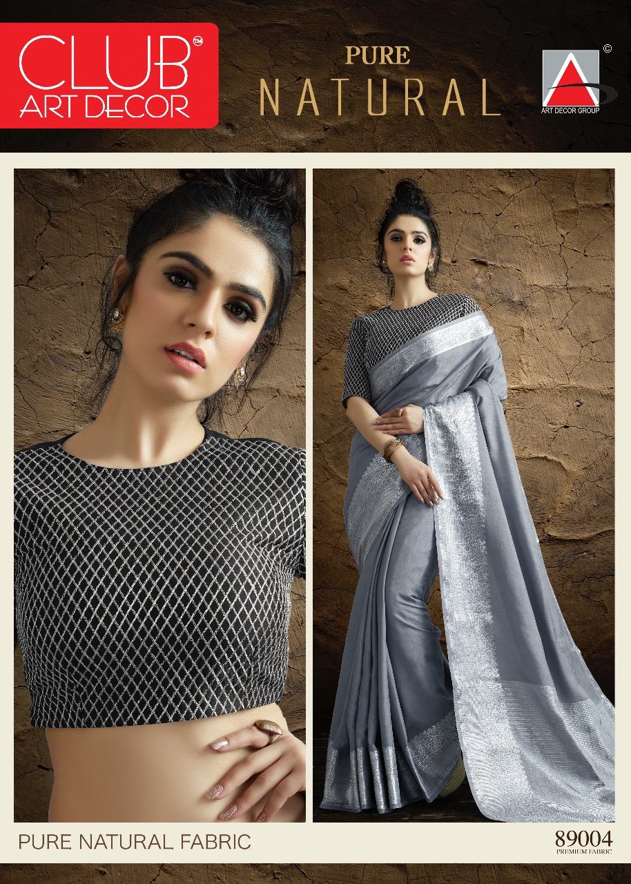 Pure Natural By Club Art Decor 89001 To 88014 Series Indian Traditional Wear Collection Beautiful Stylish Fancy Colorful Party Wear & Occasional Wear Pure Natural Silkina Embroidered Sarees At Wholesale Price