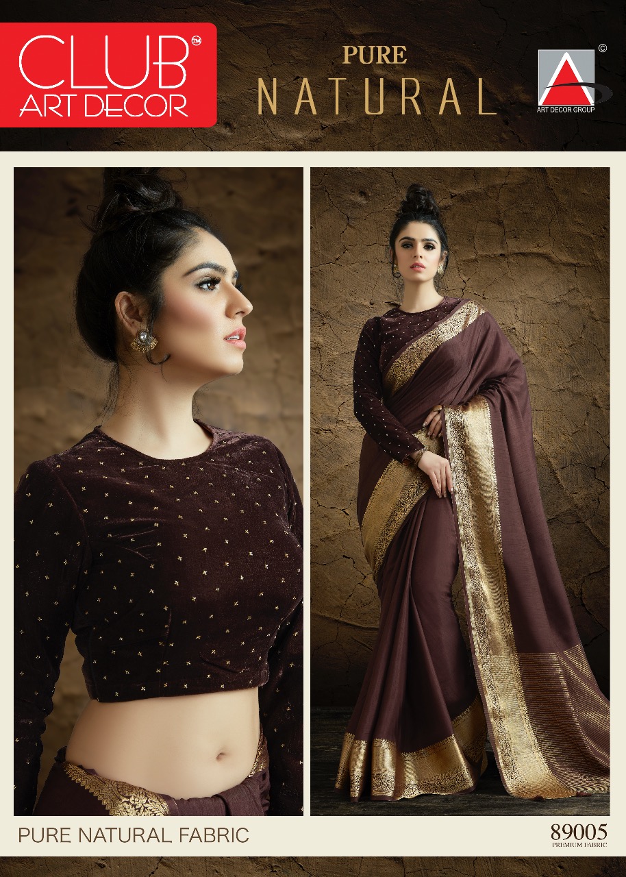 Pure Natural By Club Art Decor 89001 To 88014 Series Indian Traditional Wear Collection Beautiful Stylish Fancy Colorful Party Wear & Occasional Wear Pure Natural Silkina Embroidered Sarees At Wholesale Price