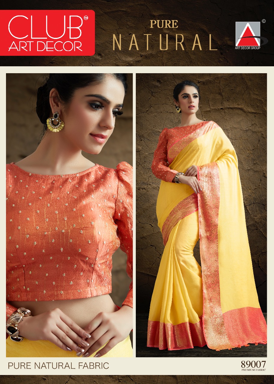 Pure Natural By Club Art Decor 89001 To 88014 Series Indian Traditional Wear Collection Beautiful Stylish Fancy Colorful Party Wear & Occasional Wear Pure Natural Silkina Embroidered Sarees At Wholesale Price