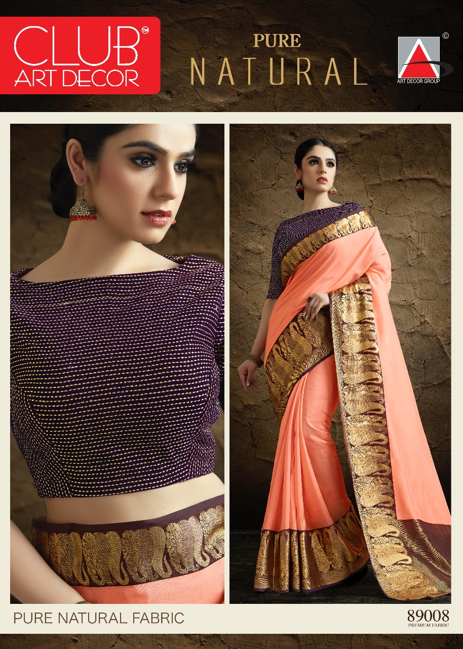 Pure Natural By Club Art Decor 89001 To 88014 Series Indian Traditional Wear Collection Beautiful Stylish Fancy Colorful Party Wear & Occasional Wear Pure Natural Silkina Embroidered Sarees At Wholesale Price