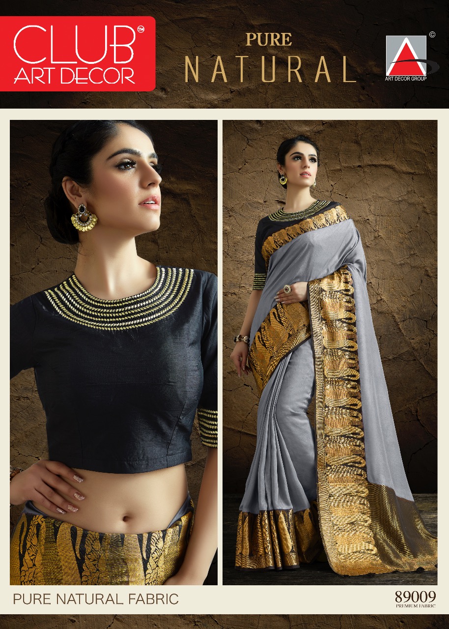 Pure Natural By Club Art Decor 89001 To 88014 Series Indian Traditional Wear Collection Beautiful Stylish Fancy Colorful Party Wear & Occasional Wear Pure Natural Silkina Embroidered Sarees At Wholesale Price