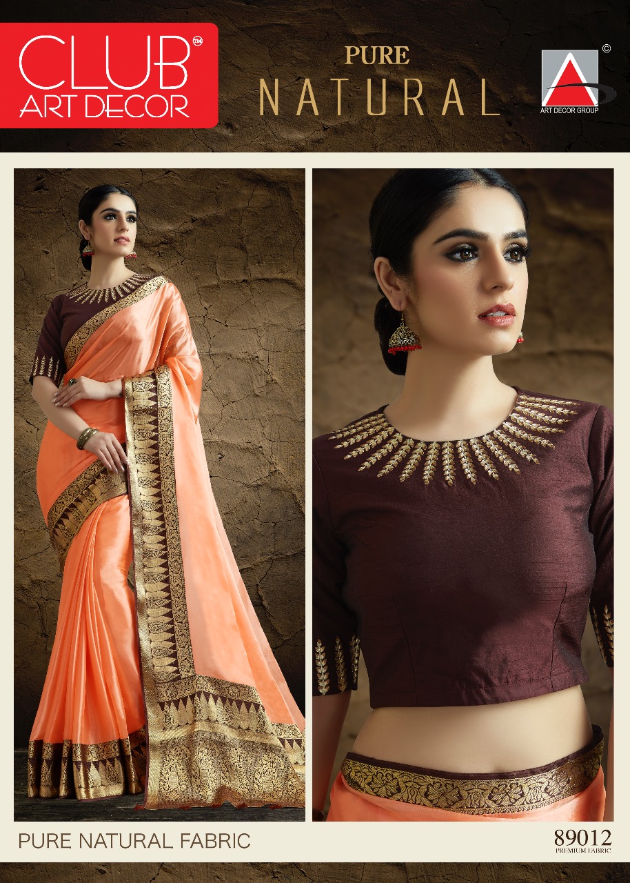 Pure Natural By Club Art Decor 89001 To 88014 Series Indian Traditional Wear Collection Beautiful Stylish Fancy Colorful Party Wear & Occasional Wear Pure Natural Silkina Embroidered Sarees At Wholesale Price