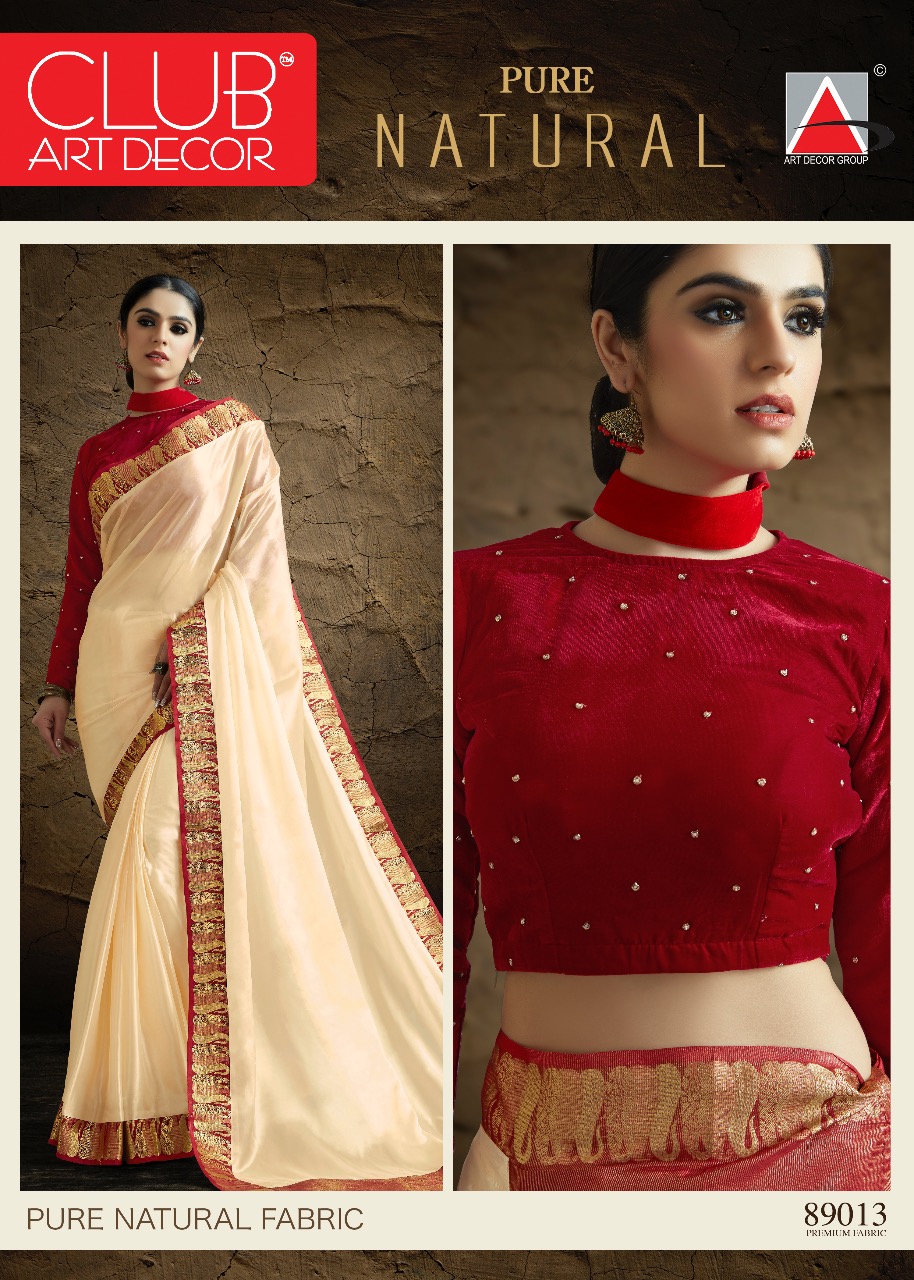 Pure Natural By Club Art Decor 89001 To 88014 Series Indian Traditional Wear Collection Beautiful Stylish Fancy Colorful Party Wear & Occasional Wear Pure Natural Silkina Embroidered Sarees At Wholesale Price