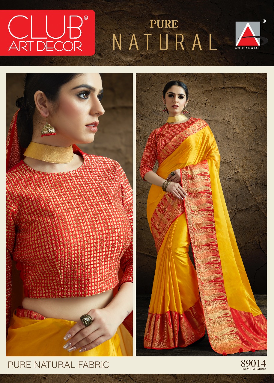 Pure Natural By Club Art Decor 89001 To 88014 Series Indian Traditional Wear Collection Beautiful Stylish Fancy Colorful Party Wear & Occasional Wear Pure Natural Silkina Embroidered Sarees At Wholesale Price