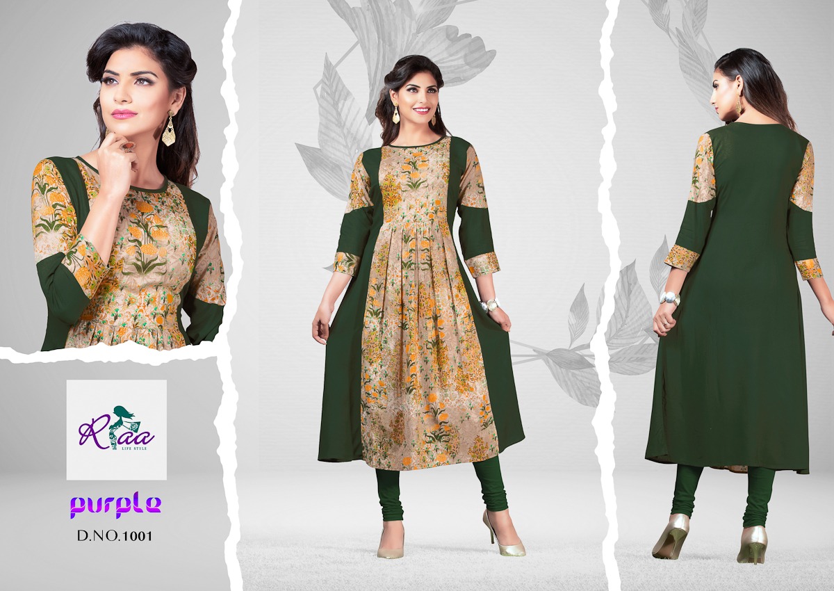 Purple By Riaa Lifestyle 1001 To 1008 Series Beautiful Colorful Stylish Fancy Casual Wear & Ethnic Wear & Ready To Wear Premium Heavy Rayon Kurtis At Wholesale Price