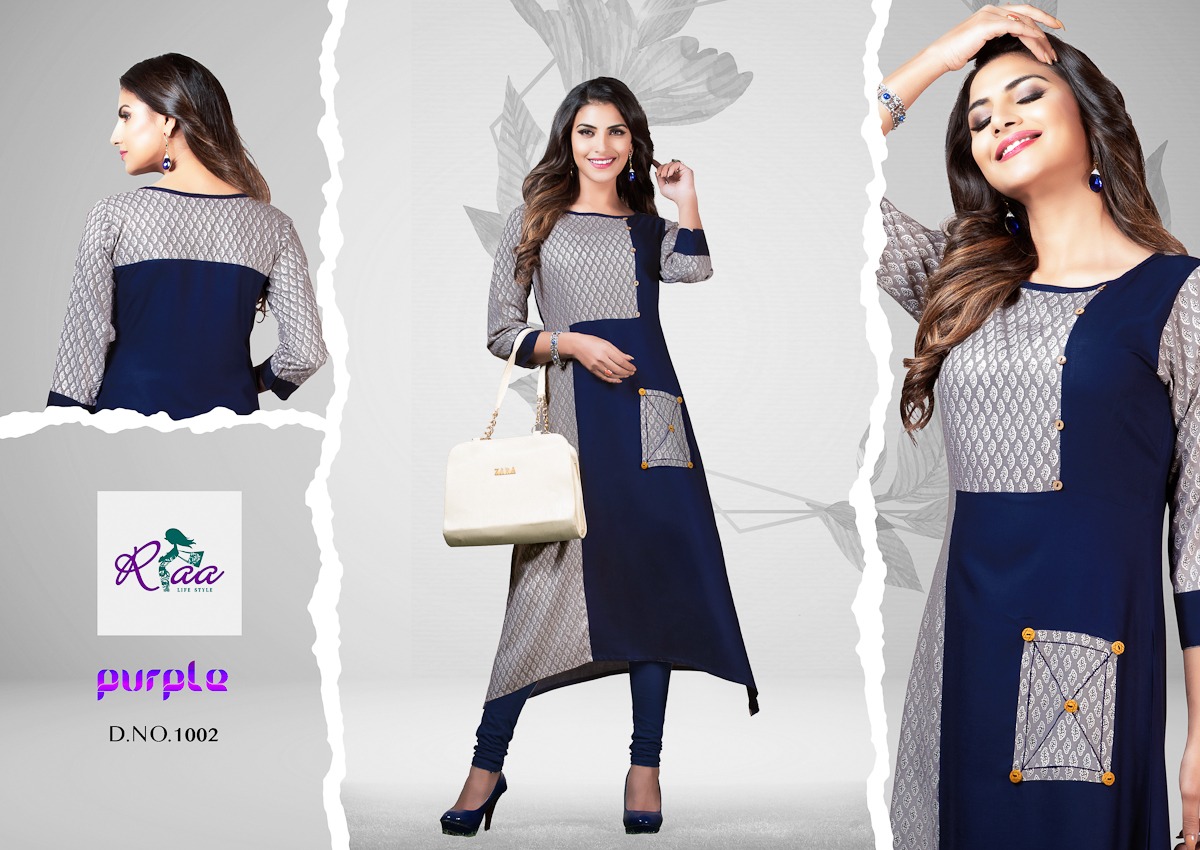 Purple By Riaa Lifestyle 1001 To 1008 Series Beautiful Colorful Stylish Fancy Casual Wear & Ethnic Wear & Ready To Wear Premium Heavy Rayon Kurtis At Wholesale Price