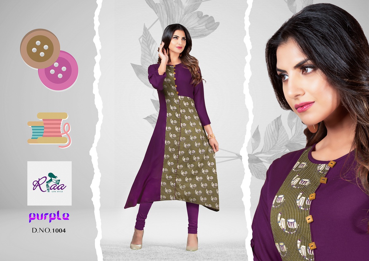 Purple By Riaa Lifestyle 1001 To 1008 Series Beautiful Colorful Stylish Fancy Casual Wear & Ethnic Wear & Ready To Wear Premium Heavy Rayon Kurtis At Wholesale Price