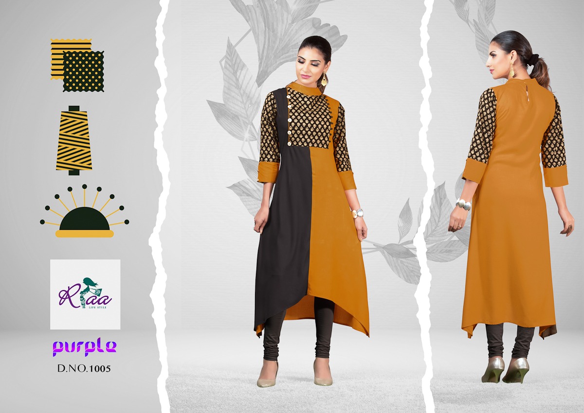 Purple By Riaa Lifestyle 1001 To 1008 Series Beautiful Colorful Stylish Fancy Casual Wear & Ethnic Wear & Ready To Wear Premium Heavy Rayon Kurtis At Wholesale Price