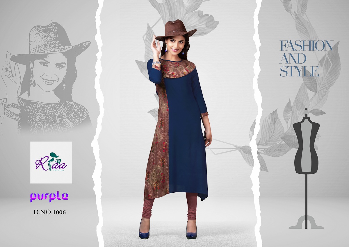 Purple By Riaa Lifestyle 1001 To 1008 Series Beautiful Colorful Stylish Fancy Casual Wear & Ethnic Wear & Ready To Wear Premium Heavy Rayon Kurtis At Wholesale Price
