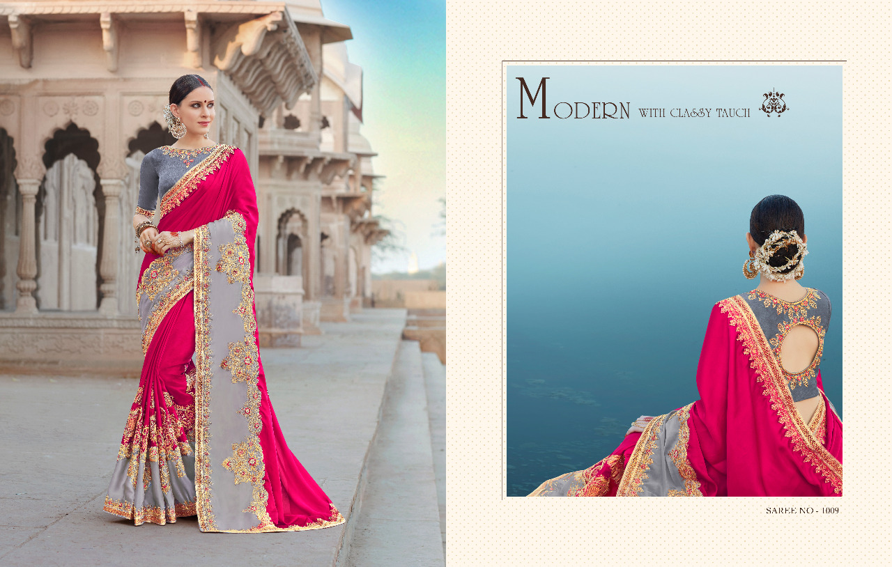 Pushpak By Kianaa Fashion 1009 To 1016 Series Beautiful Indian Traditional Wear Collection Colorful Stylish Fancy Party Wear & Occasional Wear Georgette Silk Sarees At Wholesale Price