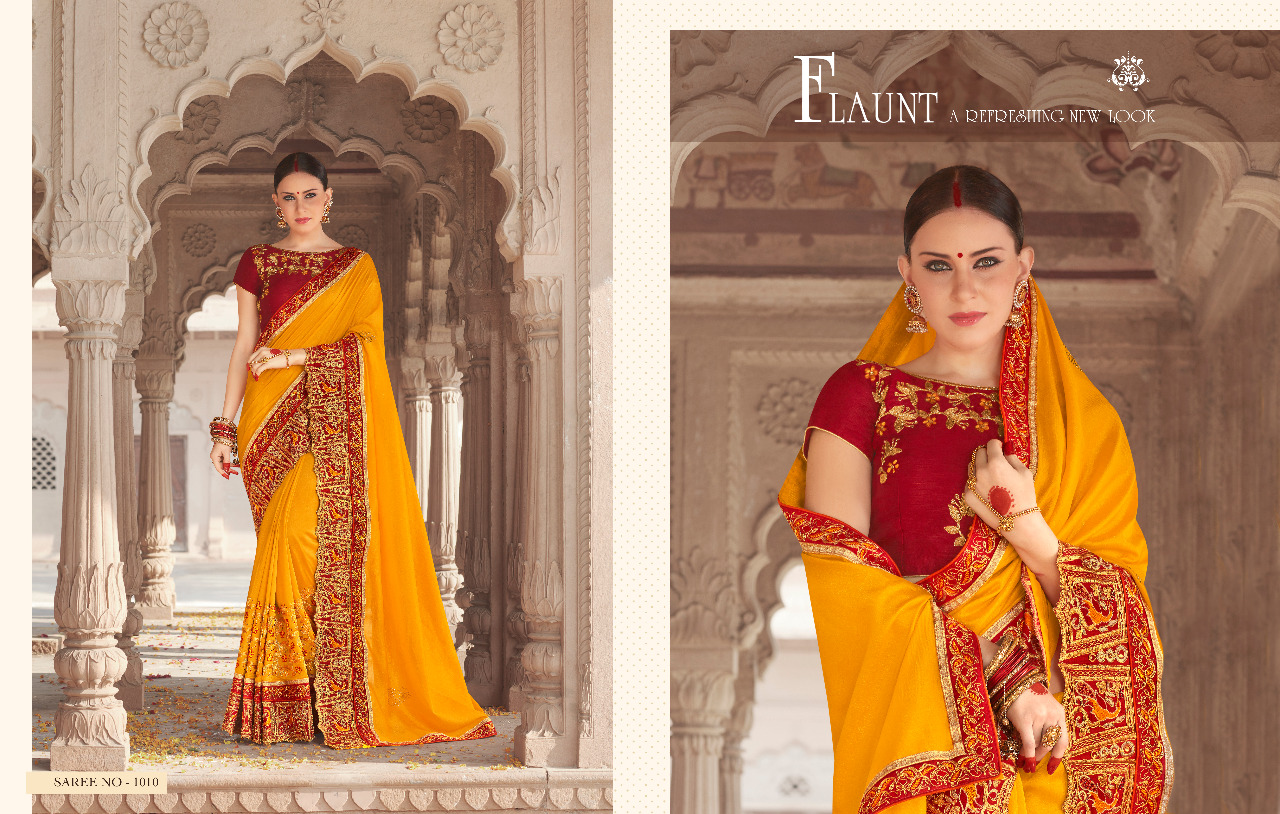 Pushpak By Kianaa Fashion 1009 To 1016 Series Beautiful Indian Traditional Wear Collection Colorful Stylish Fancy Party Wear & Occasional Wear Georgette Silk Sarees At Wholesale Price