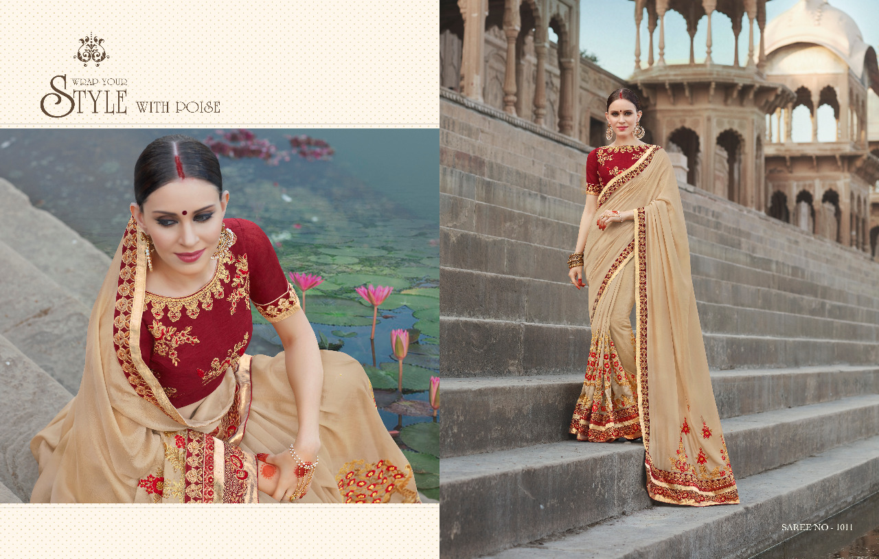 Pushpak By Kianaa Fashion 1009 To 1016 Series Beautiful Indian Traditional Wear Collection Colorful Stylish Fancy Party Wear & Occasional Wear Georgette Silk Sarees At Wholesale Price
