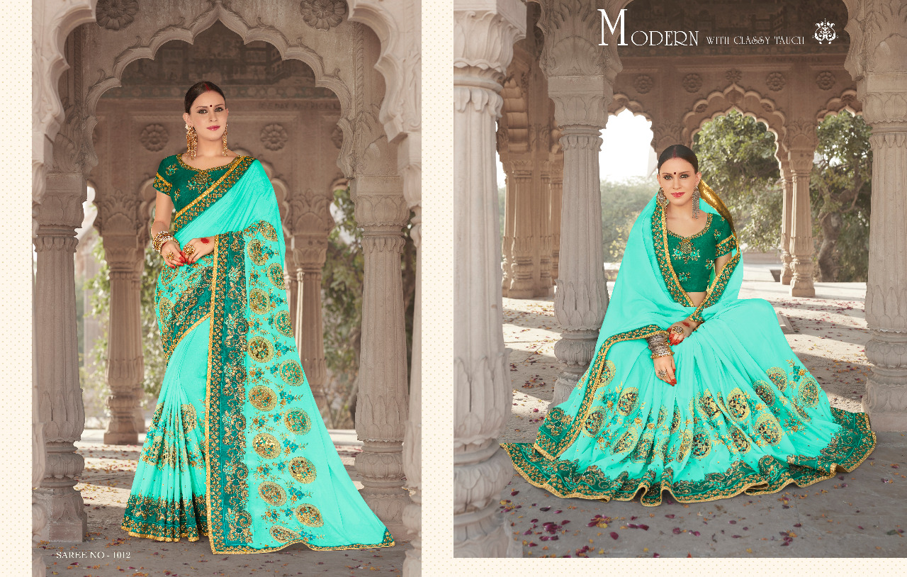 Pushpak By Kianaa Fashion 1009 To 1016 Series Beautiful Indian Traditional Wear Collection Colorful Stylish Fancy Party Wear & Occasional Wear Georgette Silk Sarees At Wholesale Price