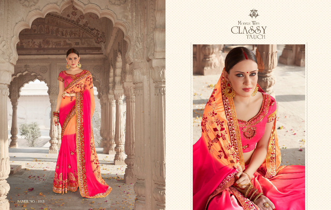 Pushpak By Kianaa Fashion 1009 To 1016 Series Beautiful Indian Traditional Wear Collection Colorful Stylish Fancy Party Wear & Occasional Wear Georgette Silk Sarees At Wholesale Price