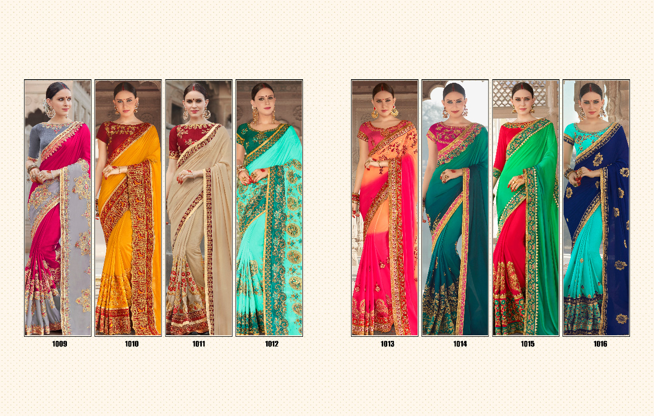 Pushpak By Kianaa Fashion 1009 To 1016 Series Beautiful Indian Traditional Wear Collection Colorful Stylish Fancy Party Wear & Occasional Wear Georgette Silk Sarees At Wholesale Price
