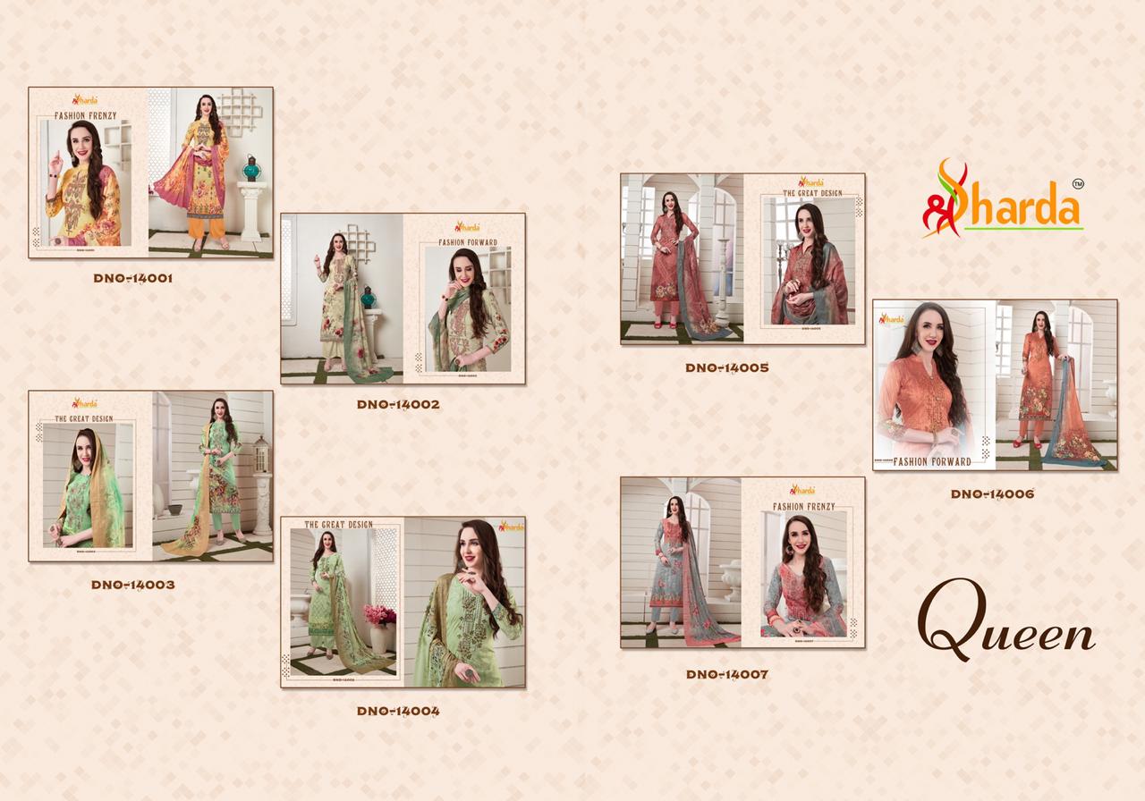 Queen Vol-14 By Sharda 14001 To 14007 Series Beautiful Suits Stylish Fancy Colorful Casual Wear & Ethnic Wear Pure Lawn Digital Printed Dresses At Wholesale Price