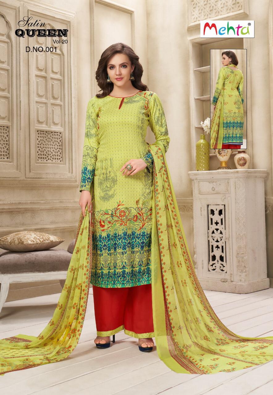 Queen Vol-20 By Mehta 001 To 010 Series Beautiful Suits Stylish Fancy Colorful Party Wear & Ethnic Wear Cotton Printed Dresses At Wholesale Price