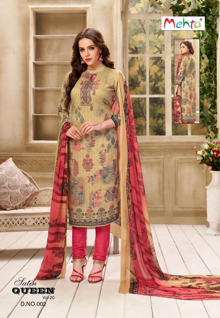 Queen Vol-20 By Mehta 001 To 010 Series Beautiful Suits Stylish Fancy Colorful Party Wear & Ethnic Wear Cotton Printed Dresses At Wholesale Price