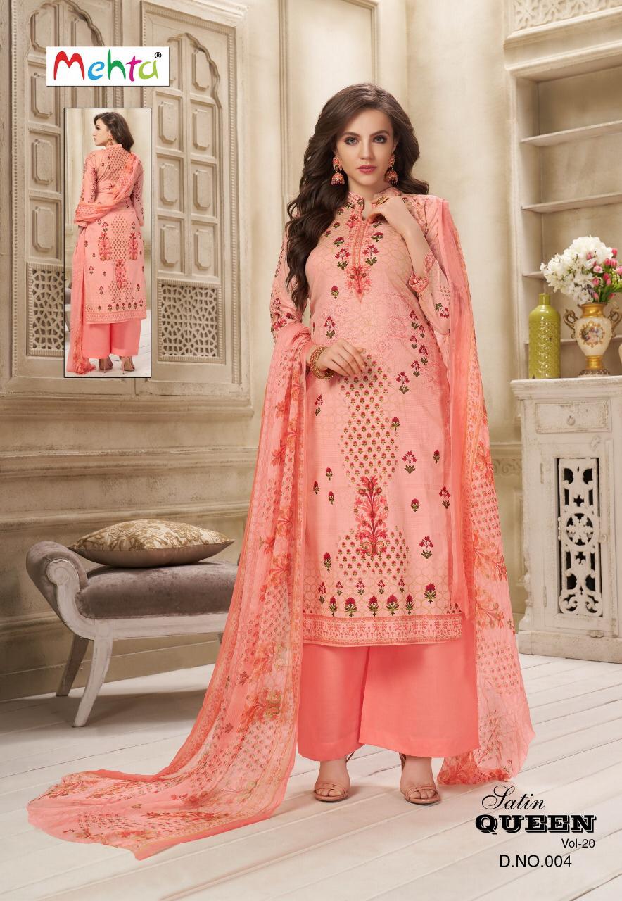 Queen Vol-20 By Mehta 001 To 010 Series Beautiful Suits Stylish Fancy Colorful Party Wear & Ethnic Wear Cotton Printed Dresses At Wholesale Price