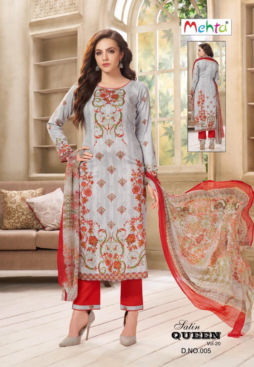 Queen Vol-20 By Mehta 001 To 010 Series Beautiful Suits Stylish Fancy Colorful Party Wear & Ethnic Wear Cotton Printed Dresses At Wholesale Price