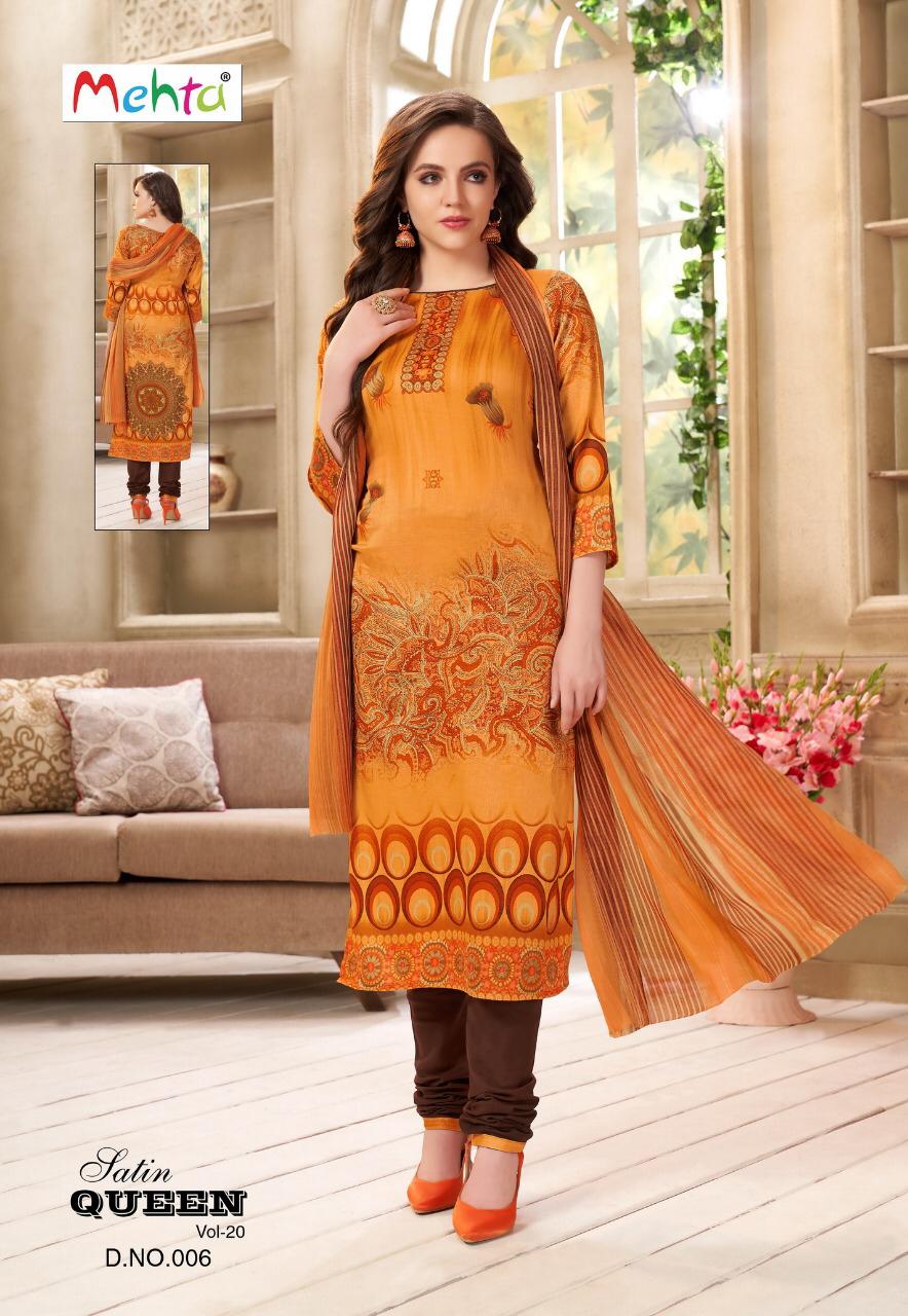 Queen Vol-20 By Mehta 001 To 010 Series Beautiful Suits Stylish Fancy Colorful Party Wear & Ethnic Wear Cotton Printed Dresses At Wholesale Price