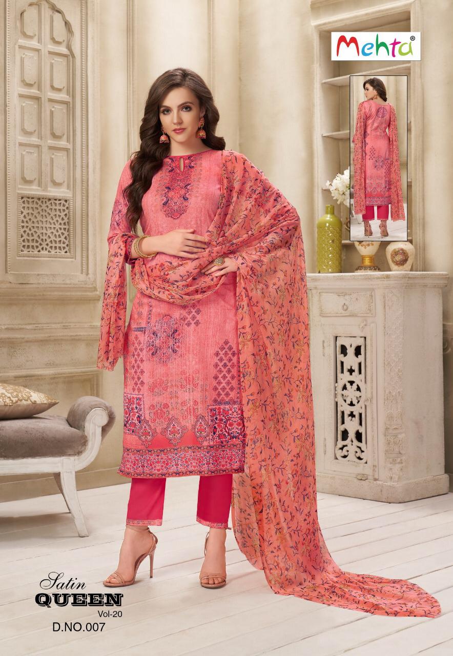 Queen Vol-20 By Mehta 001 To 010 Series Beautiful Suits Stylish Fancy Colorful Party Wear & Ethnic Wear Cotton Printed Dresses At Wholesale Price