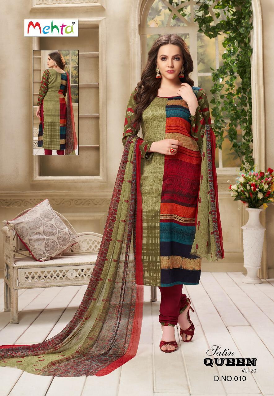 Queen Vol-20 By Mehta 001 To 010 Series Beautiful Suits Stylish Fancy Colorful Party Wear & Ethnic Wear Cotton Printed Dresses At Wholesale Price