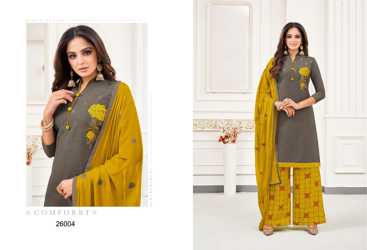 Queen Vol-4 By Kapil Tex 26001 To 26012 Series Designer Sharara Suits Beautiful Stylish Fancy Colorful Party Wear & Ethnic Wear Cotton Slub Work Dresses At Wholesale Price