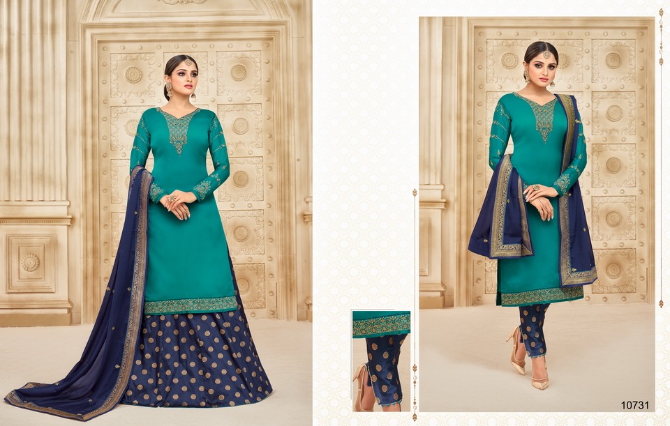 Zisa Queen By Meera Trendz 10731 To 10734 Series Beautiful Suits Stylish Fancy Colorful Casual Wear & Ethnic Wear Collection Satin Georgette Embroidered Dresses At Wholesale Price