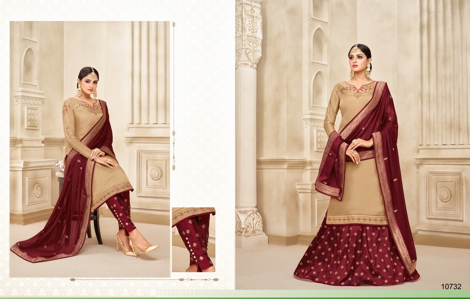 Zisa Queen By Meera Trendz 10731 To 10734 Series Beautiful Suits Stylish Fancy Colorful Casual Wear & Ethnic Wear Collection Satin Georgette Embroidered Dresses At Wholesale Price