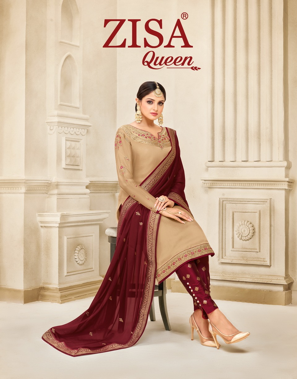 Zisa Queen By Meera Trendz 10731 To 10734 Series Beautiful Suits Stylish Fancy Colorful Casual Wear & Ethnic Wear Collection Satin Georgette Embroidered Dresses At Wholesale Price