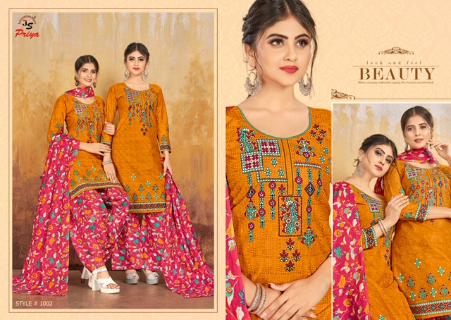 Queen Of Patiyala By Js Priya 1001 To 1010 Series Beautiful Suits Stylish Fancy Colorful Party Wear & Ethnic Wear Cotton Printed Dresses At Wholesale Price