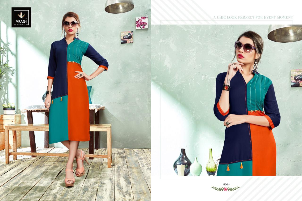 Queen By Vragi 8001 To 8008 Series Beautiful Colorful Stylish Fancy Casual Wear & Ethnic Wear & Ready To Wear Heavy Rayon Printed Kurtis At Wholesale Price