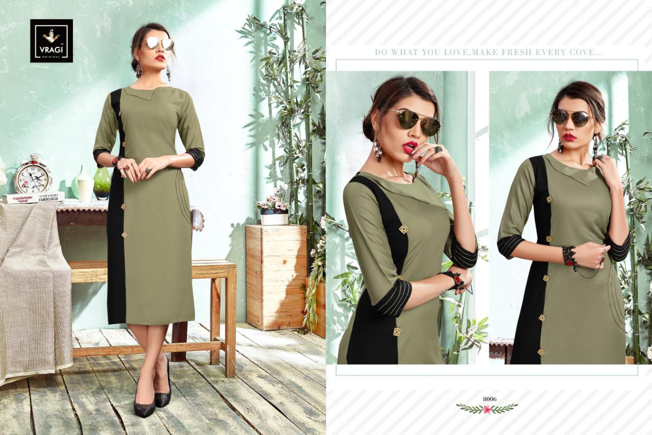Queen By Vragi 8001 To 8008 Series Beautiful Colorful Stylish Fancy Casual Wear & Ethnic Wear & Ready To Wear Heavy Rayon Printed Kurtis At Wholesale Price