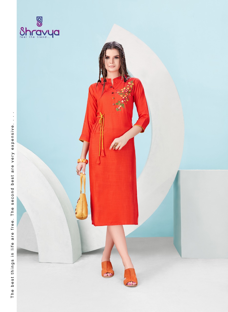 Raag By Shravya Fashion 1001 To 1008 Series Beautiful Stylish Colorful Fancy Party Wear & Ethnic Wear & Ready To Wear Rayon Slub Embroidered Kurtis At Wholesale Price