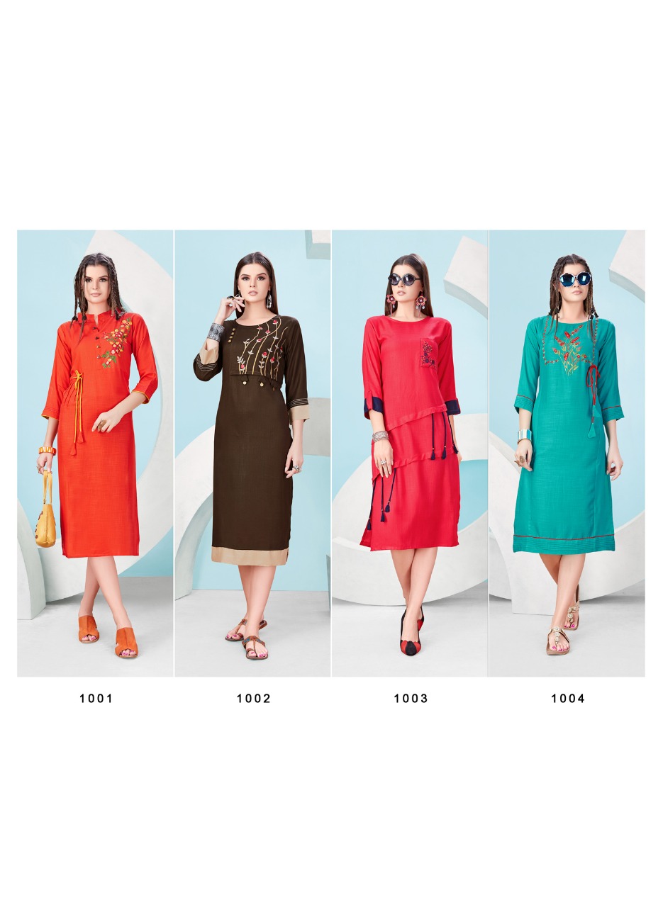 Raag By Shravya Fashion 1001 To 1008 Series Beautiful Stylish Colorful Fancy Party Wear & Ethnic Wear & Ready To Wear Rayon Slub Embroidered Kurtis At Wholesale Price