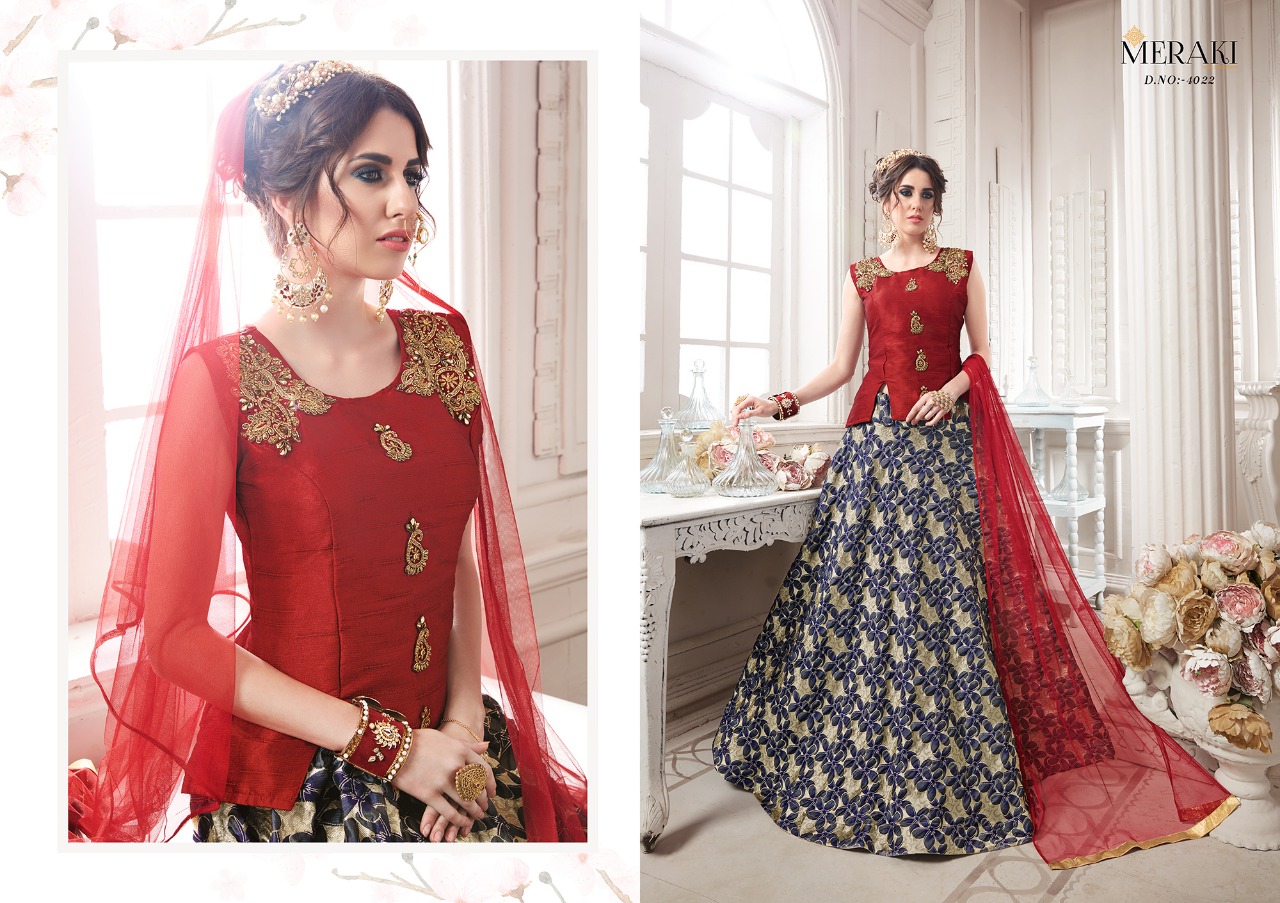 Raaga By Meraki 4022 To 4030 Series Designer Wedding Collection Beautiful Stylish Fancy Colorful Party Wear & Occasional Wear Heavy Silk Jacquard Lehengas At Wholesale Price