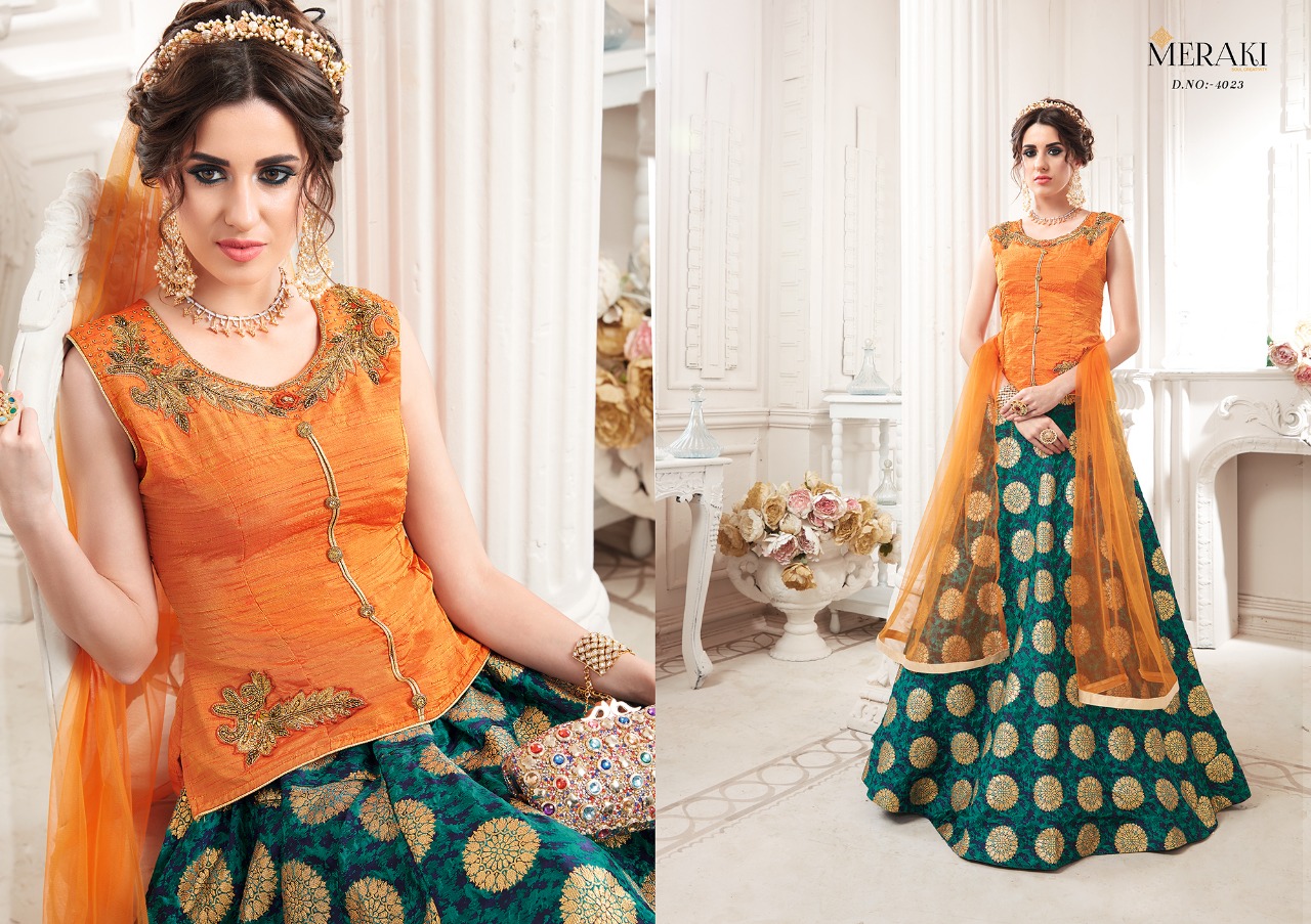 Raaga By Meraki 4022 To 4030 Series Designer Wedding Collection Beautiful Stylish Fancy Colorful Party Wear & Occasional Wear Heavy Silk Jacquard Lehengas At Wholesale Price
