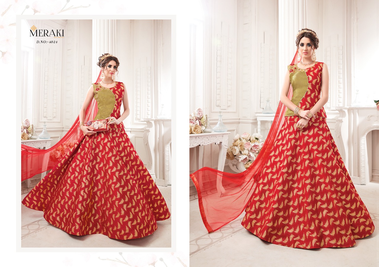 Raaga By Meraki 4022 To 4030 Series Designer Wedding Collection Beautiful Stylish Fancy Colorful Party Wear & Occasional Wear Heavy Silk Jacquard Lehengas At Wholesale Price