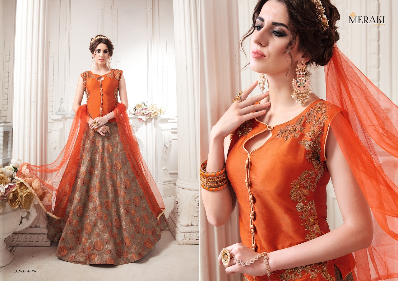 Raaga By Meraki 4022 To 4030 Series Designer Wedding Collection Beautiful Stylish Fancy Colorful Party Wear & Occasional Wear Heavy Silk Jacquard Lehengas At Wholesale Price