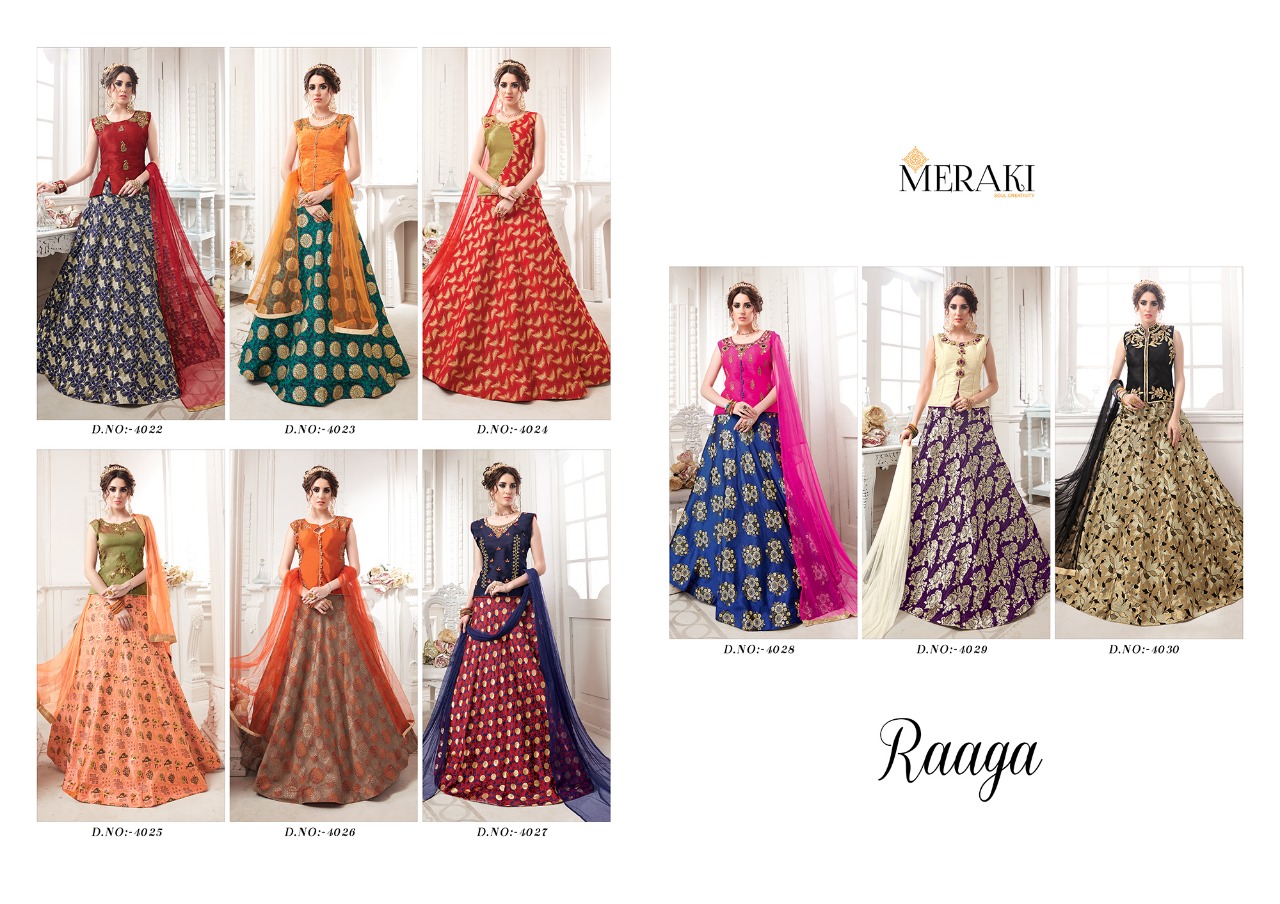 Raaga By Meraki 4022 To 4030 Series Designer Wedding Collection Beautiful Stylish Fancy Colorful Party Wear & Occasional Wear Heavy Silk Jacquard Lehengas At Wholesale Price