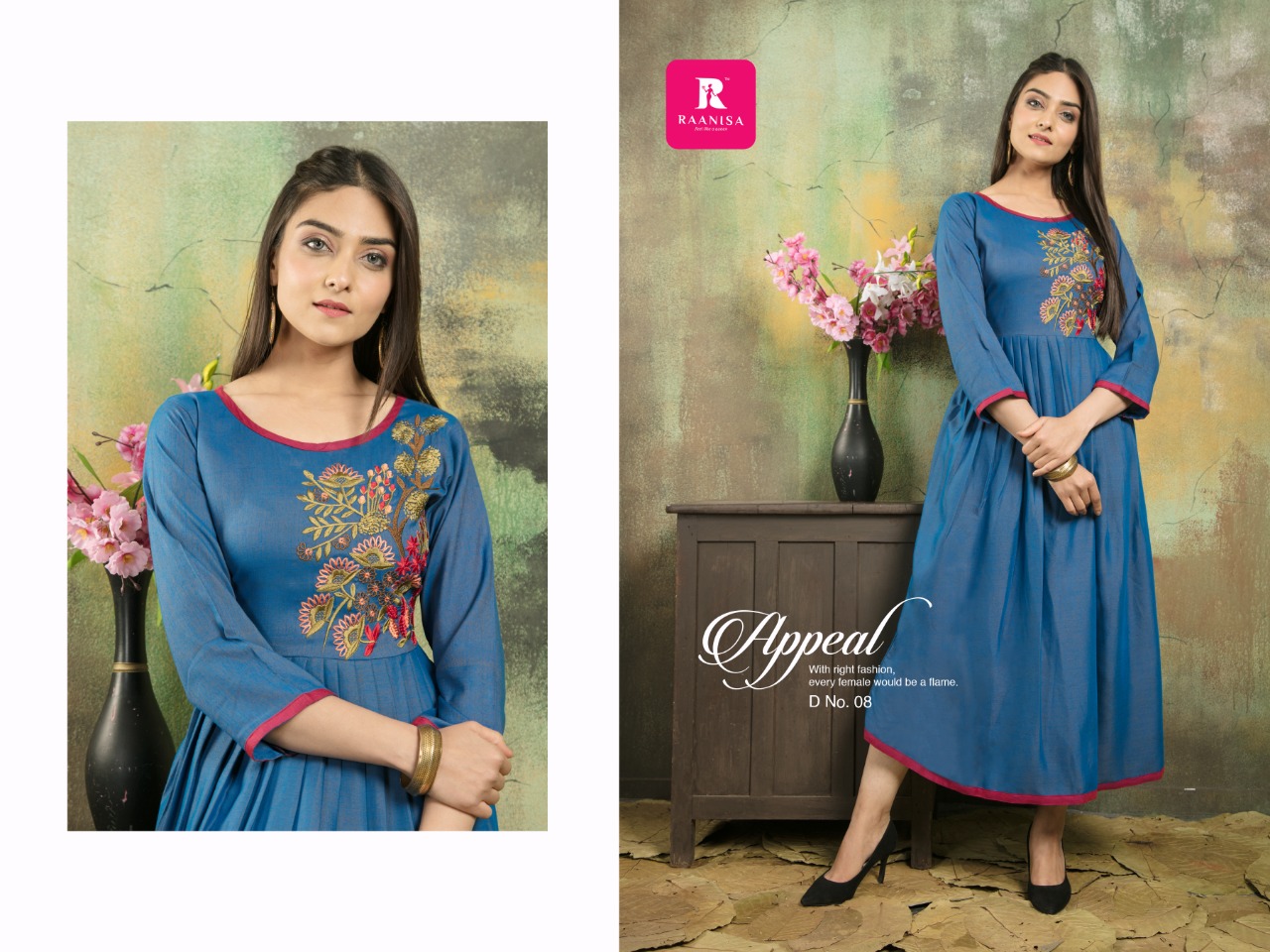 Raahi Vol-1 By Raanisa 01 To 08 Series Beautiful Stylish Fancy Colorful Casual Wear & Ethnic Wear Collection Heavy Two Tone Rayon Embroidery At Wholesale Price