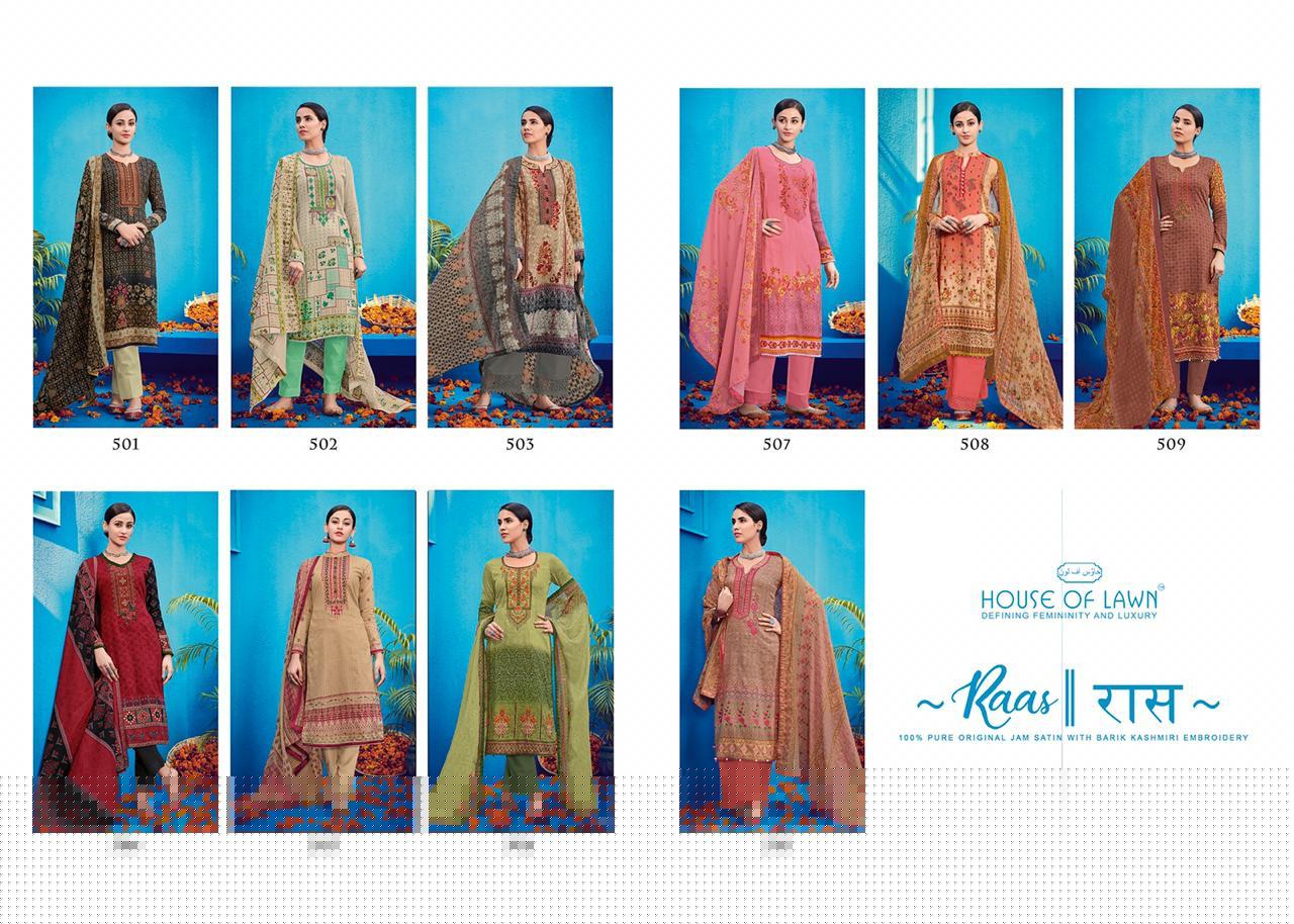 Raas By House Of Lawn 501 To 510series Designer Suits Wedding Collection Colorful Stylish Beautiful Party Wear & Occasional Wear Jam Satin Embroidered Dresses At Wholesale Price