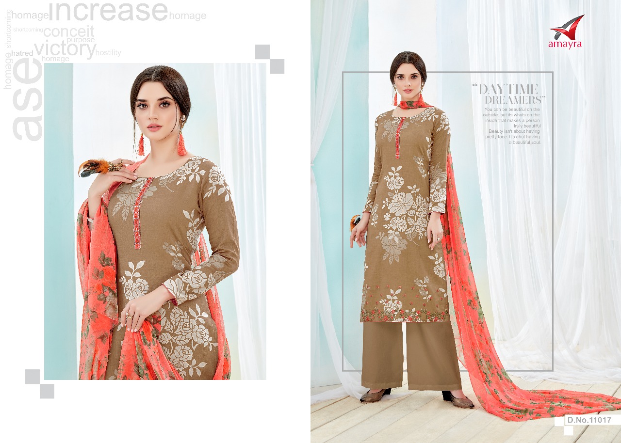 Rabiya By Amayra 11017 To 11024 Series Beautiful Stylish Fancy Colorful Causl Wear & Ethnic Wear Cotton Satin With Embroidered Dresses At Wholesale Price
