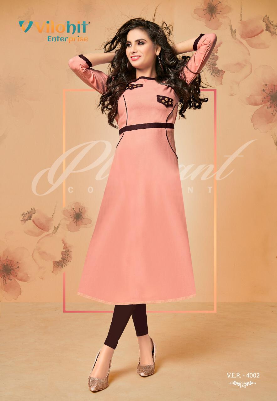 Radha Vol-4 By Vilohit Enterprise 4001 To 4007 Series Beautiful Stylish Colorful Fancy Party Wear & Ethnic Wear & Ready To Wear Heavy Rayon Embroidered Kurtis At Wholesale Price