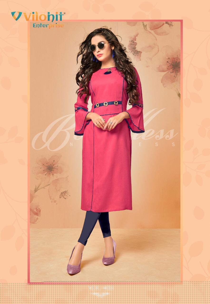 Radha Vol-4 By Vilohit Enterprise 4001 To 4007 Series Beautiful Stylish Colorful Fancy Party Wear & Ethnic Wear & Ready To Wear Heavy Rayon Embroidered Kurtis At Wholesale Price