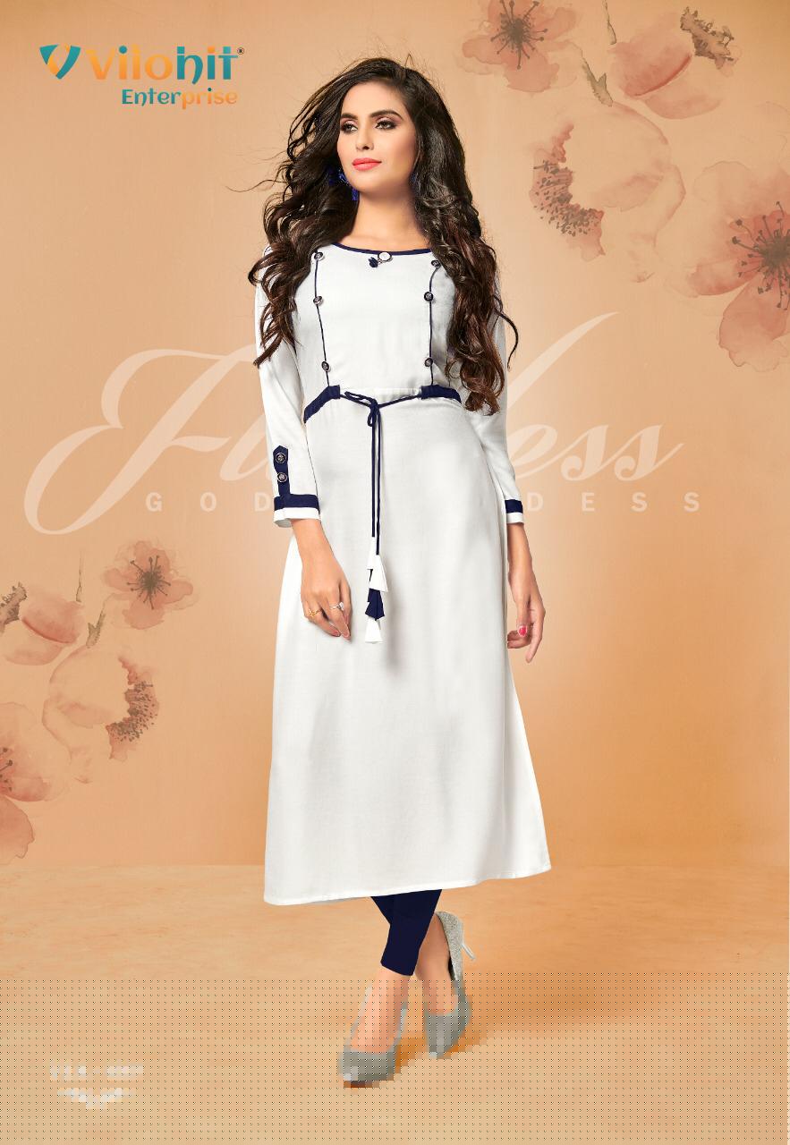 Radha Vol-4 By Vilohit Enterprise 4001 To 4007 Series Beautiful Stylish Colorful Fancy Party Wear & Ethnic Wear & Ready To Wear Heavy Rayon Embroidered Kurtis At Wholesale Price