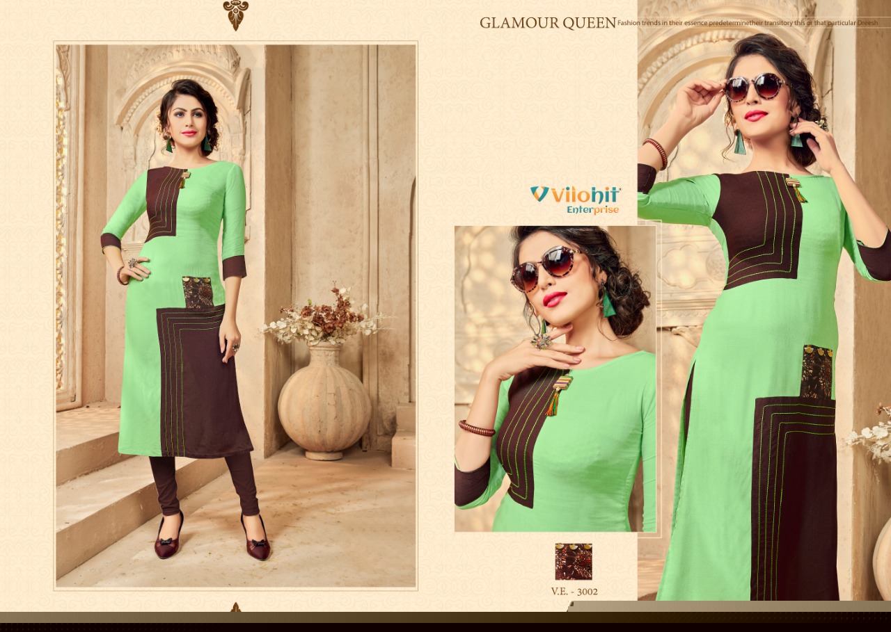 Radha Vol-3 By Vilohit Enterprise 3001 To 3007 Series Beautiful Stylish Colorful Fancy Party Wear & Ethnic Wear & Ready To Wear Heavy Rayon Embroidered Kurtis At Wholesale Price