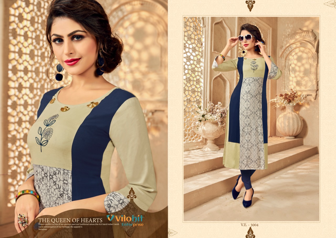Radha Vol-3 By Vilohit Enterprise 3001 To 3007 Series Beautiful Stylish Colorful Fancy Party Wear & Ethnic Wear & Ready To Wear Heavy Rayon Embroidered Kurtis At Wholesale Price