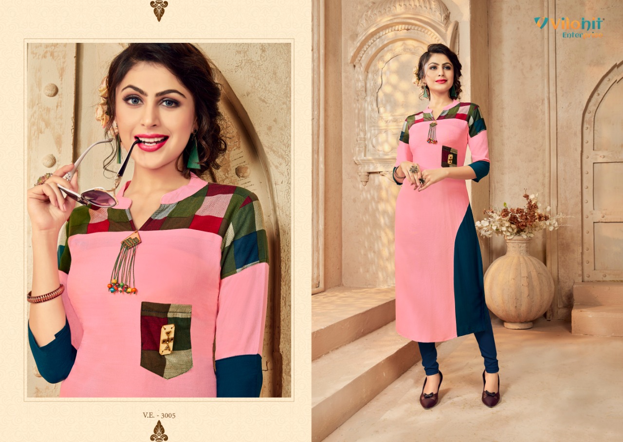 Radha Vol-3 By Vilohit Enterprise 3001 To 3007 Series Beautiful Stylish Colorful Fancy Party Wear & Ethnic Wear & Ready To Wear Heavy Rayon Embroidered Kurtis At Wholesale Price